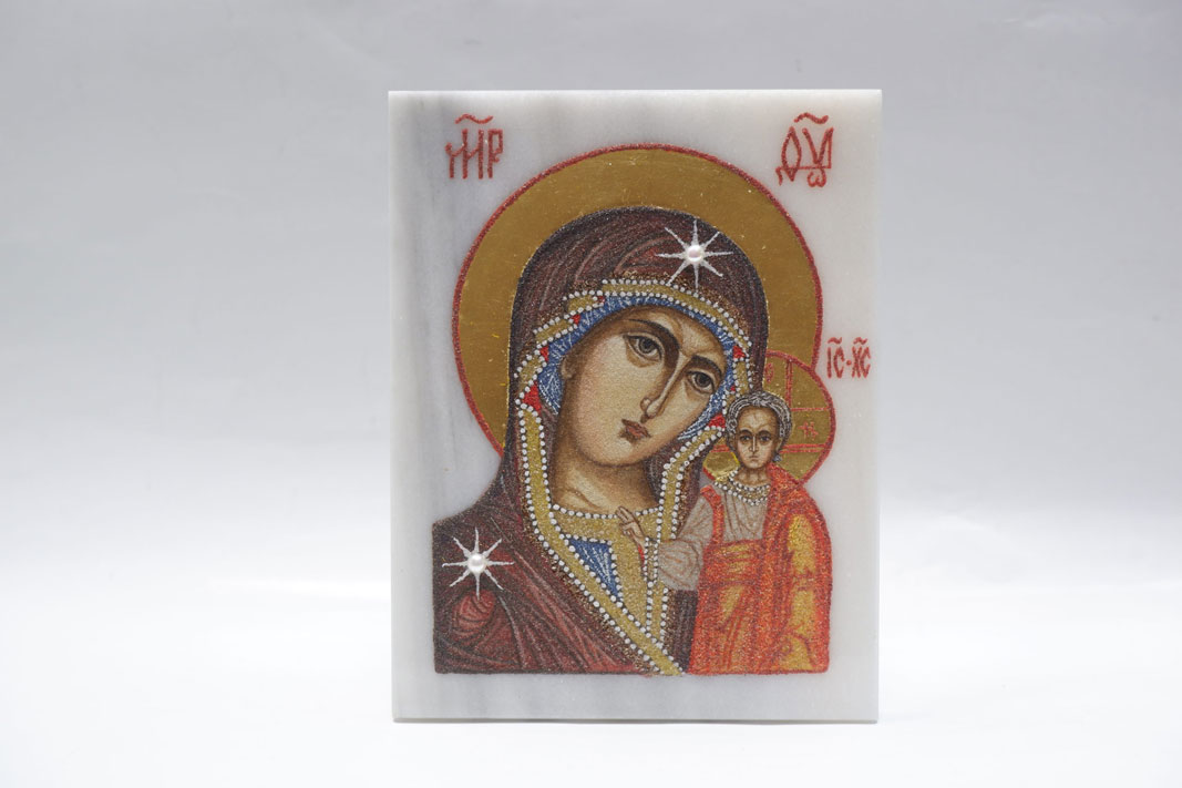 Икона Казанская Божия Матерь на мраморе
